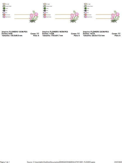 Tulip embroidery designs - Flower frame tag with roses machine embroidery pattern - Flower laurel file - Instant digital download pes jef