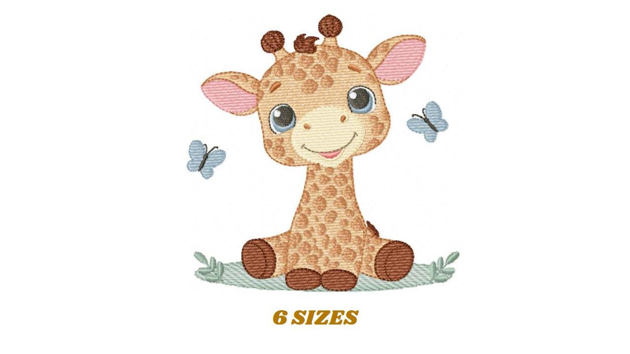 Giraffe embroidery design - Wild Safari Animal with flowers machine embroidery pattern - Giraffe with butterflies - Instant download pes jef