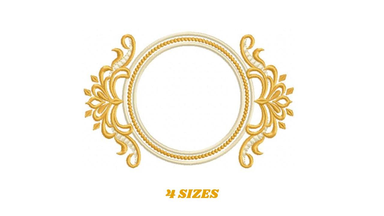 Frame embroidery designs - Flower Wreath tag machine embroidery pattern - Laurel Monogram Frame file - Instant digital download pes jef dst