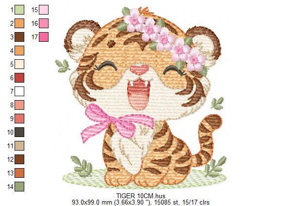 Baby Tiger embroidery design - Female Forest Wild Animal machine embroidery pattern - Boy file - Instant digital download pes jef dst hus