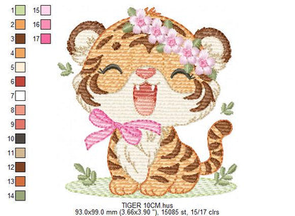 Baby Tiger embroidery design - Female Forest Wild Animal machine embroidery pattern - Boy file - Instant digital download pes jef dst hus