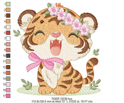 Baby Tiger embroidery design - Female Forest Wild Animal machine embroidery pattern - Boy file - Instant digital download pes jef dst hus