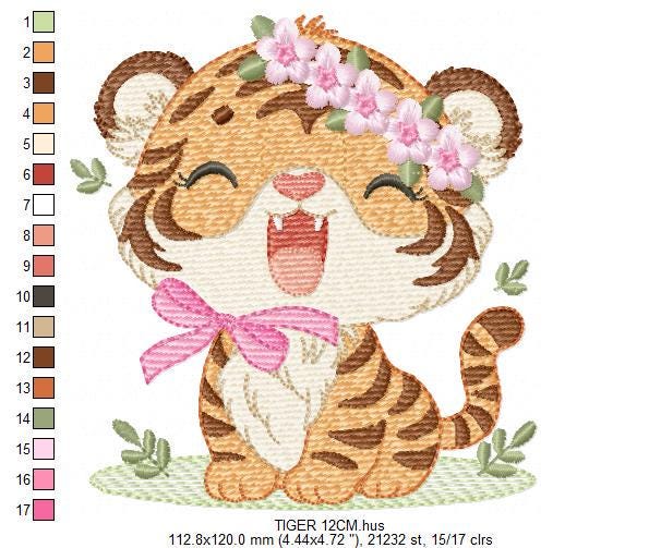 Baby Tiger embroidery design - Female Forest Wild Animal machine embroidery pattern - Boy file - Instant digital download pes jef dst hus