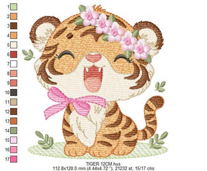 Baby Tiger embroidery design - Female Forest Wild Animal machine embroidery pattern - Boy file - Instant digital download pes jef dst hus