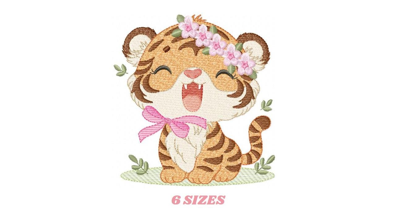 Baby Tiger embroidery design - Female Forest Wild Animal machine embroidery pattern - Boy file - Instant digital download pes jef dst hus