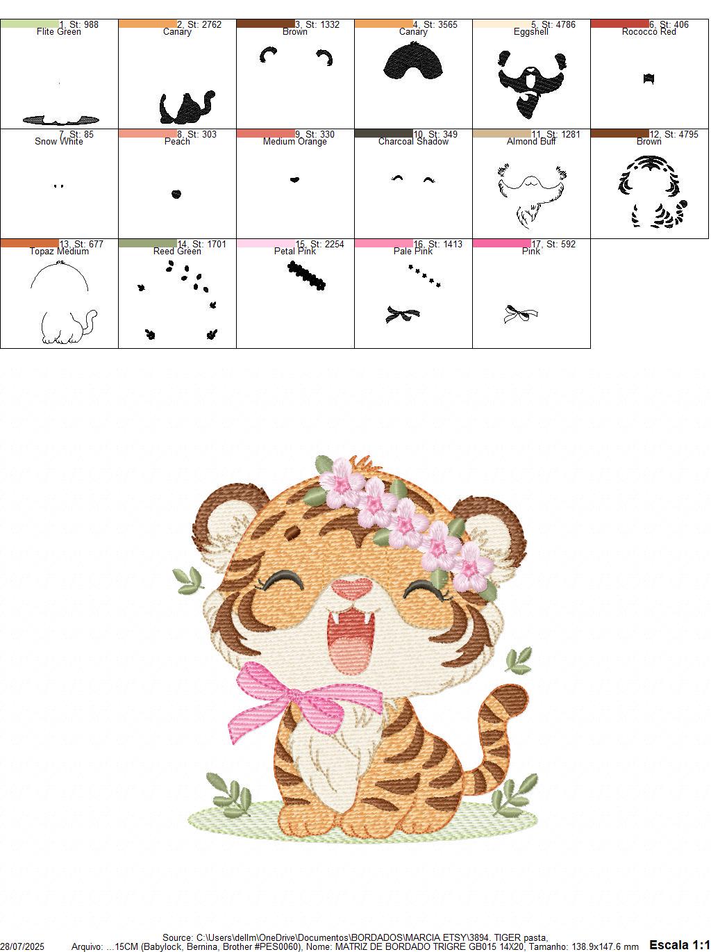 Baby Tiger embroidery design - Female Forest Wild Animal machine embroidery pattern - Boy file - Instant digital download pes jef dst hus
