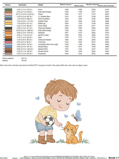 Baby boy embroidery designs - Soccer player with cat machine embroidery file - Boy with ball and cat file - Instant digital download pes jef