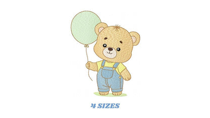 Male Bear with Balloon embroidery designs - Baby Boy bear machine embroidery pattern - Birthday Party file - Instant digital download pes