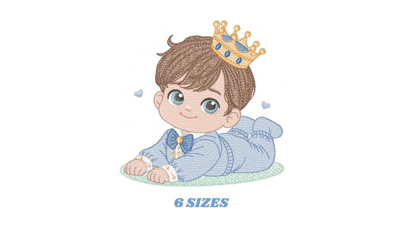 Prince embroidery designs - Baby boy with crown machine embroidery pattern - Infant Toddler file - Instant digital download pes jef dst hus