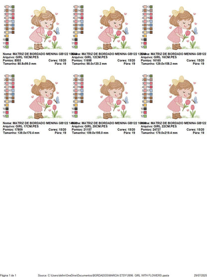 Baby girl embroidery designs - Girl with flowers and butterflies machine embroidery pattern - Princess embroidery - Instant digital download