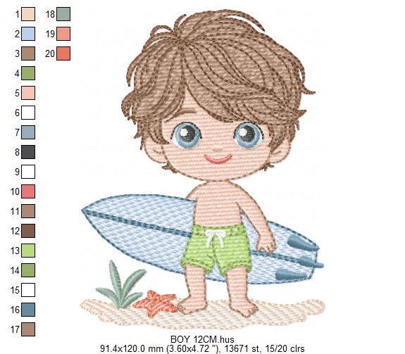 Surfer boy embroidery designs - Beach Swimmer with surferboard machine embroidery pattern - Baby Boy file - Instant digital download pes jef