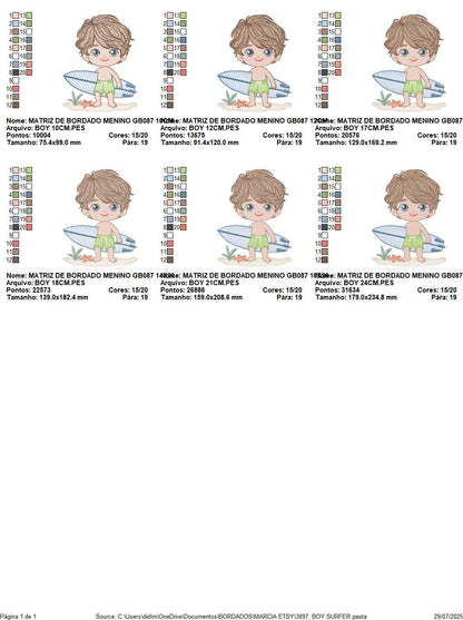 Surfer boy embroidery designs - Beach Swimmer with surferboard machine embroidery pattern - Baby Boy file - Instant digital download pes jef