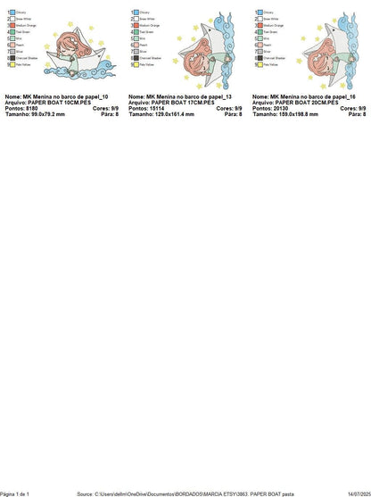 Girl with paper Boat embroidery designs - Fairy Girl long hair machine embroidery pattern - Ocean with waves file - Instant download pes jef