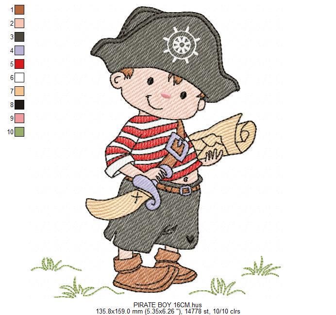 Pirate boy embroidery designs - Buccaneer machine embroidery pattern - Nautical Baby boy file - Instant digital download pes jef dst hus vp3