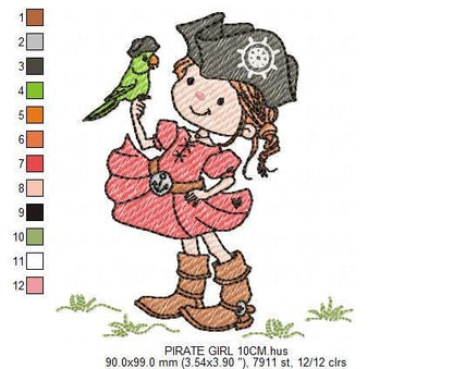 Pirate girl embroidery designs - Buccaneer machine embroidery pattern - Nautical Baby girl file - Instant digital download pes jef dst hus