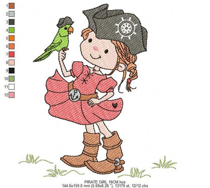 Pirate girl embroidery designs - Buccaneer machine embroidery pattern - Nautical Baby girl file - Instant digital download pes jef dst hus