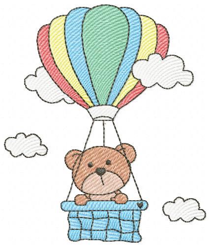 Bear with hot air balloon embroidery designs - Colorful Balloon with clouds machine embroidery pattern - Instant digital download pes jef