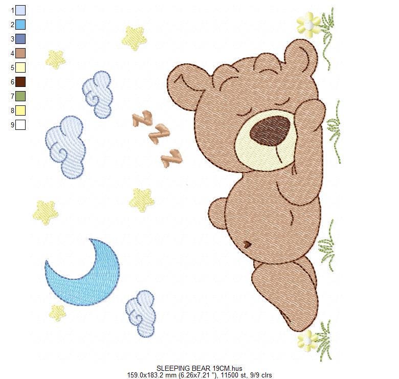 Sleeping Bear embroidery designs - Good night Baby boy machine embroidery pattern - Teddy Bear file - Instant digital download pes jef dst