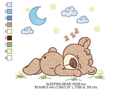 Sleeping Bear embroidery designs - Good night Baby boy machine embroidery pattern - Teddy Bear file - Instant digital download pes jef dst
