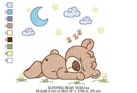 Sleeping Bear embroidery designs - Good night Baby boy machine embroidery pattern - Teddy Bear file - Instant digital download pes jef dst