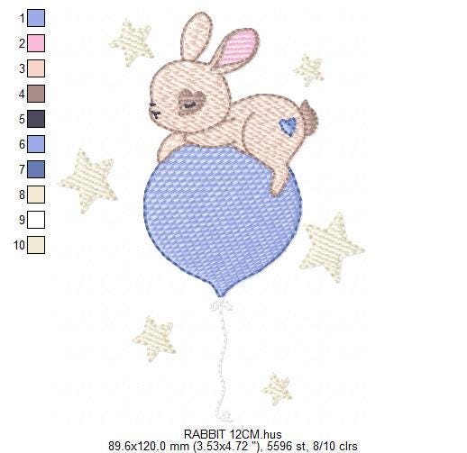 Bunny embroidery design - Rabbit with balloon machine embroidery pattern - Baby boy embroidery file - Instant digital download pes jef dst