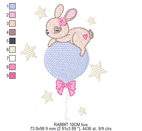 Female Bunny embroidery design - Rabbit with lace and balloon machine embroidery pattern - Baby girl file - Instant digital download pes jef