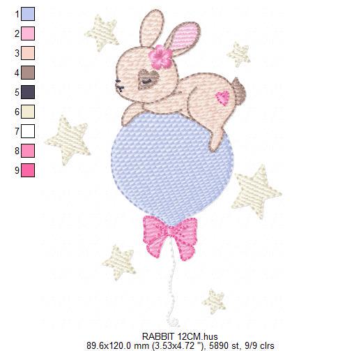 Female Bunny embroidery design - Rabbit with lace and balloon machine embroidery pattern - Baby girl file - Instant digital download pes jef