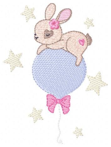 Female Bunny embroidery design - Rabbit with lace and balloon machine embroidery pattern - Baby girl file - Instant digital download pes jef
