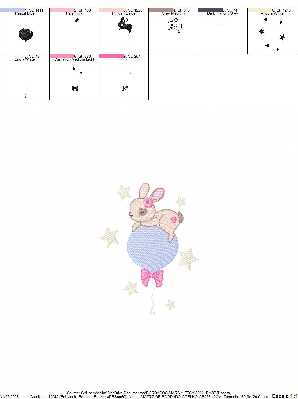 Female Bunny embroidery design - Rabbit with lace and balloon machine embroidery pattern - Baby girl file - Instant digital download pes jef