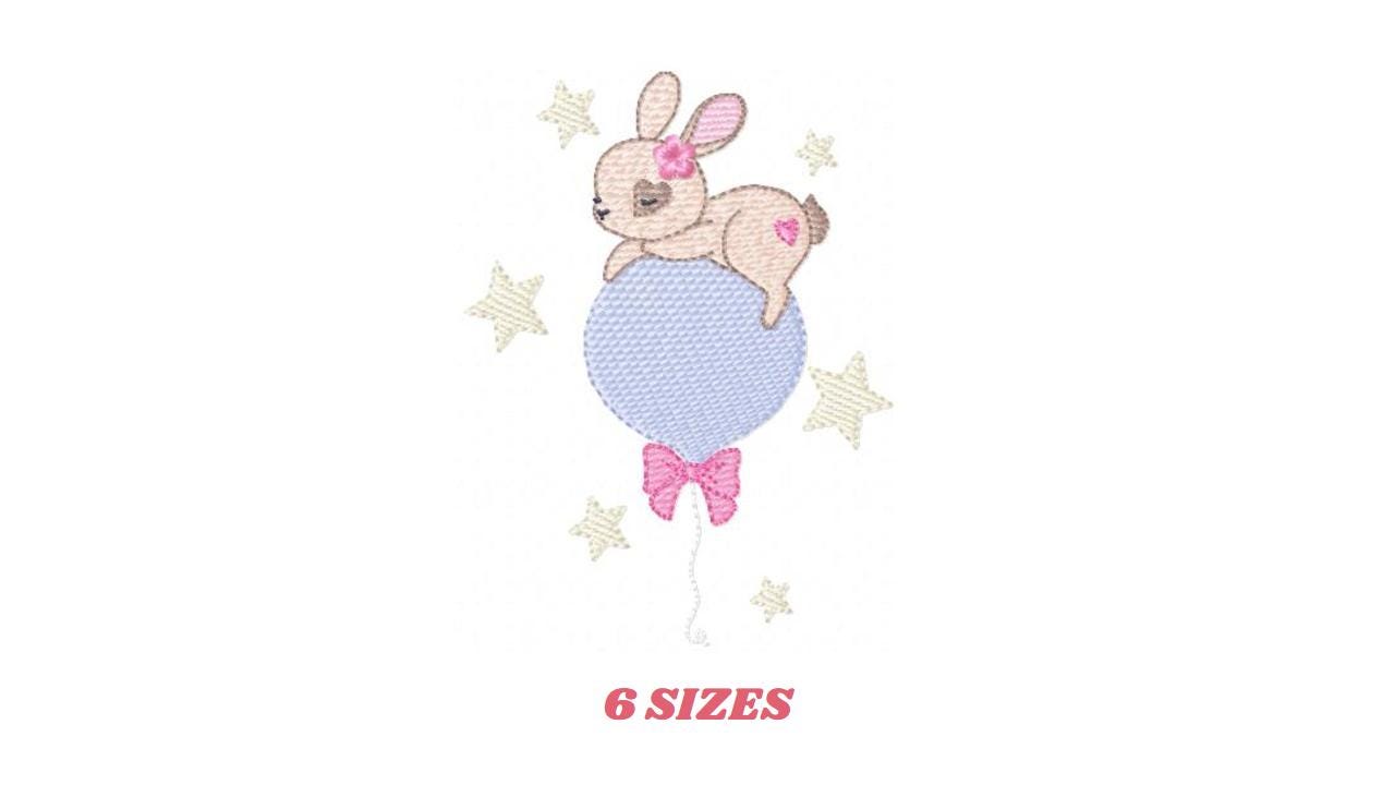 Female Bunny embroidery design - Rabbit with lace and balloon machine embroidery pattern - Baby girl file - Instant digital download pes jef