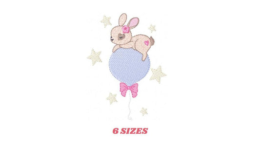 Female Bunny embroidery design - Rabbit with lace and balloon machine embroidery pattern - Baby girl file - Instant digital download pes jef
