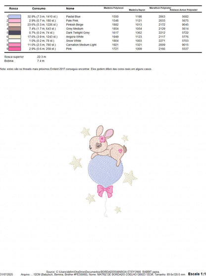 Female Bunny embroidery design - Rabbit with lace and balloon machine embroidery pattern - Baby girl file - Instant digital download pes jef