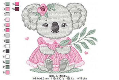 Koala embroidery design - Baby girl bear with dress machine embroidery pattern - Wild animal Australia file - Instant digital download pes