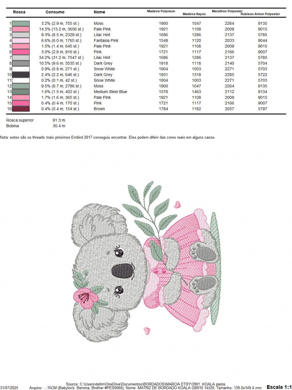 Koala embroidery design - Baby girl bear with dress machine embroidery pattern - Wild animal Australia file - Instant digital download pes