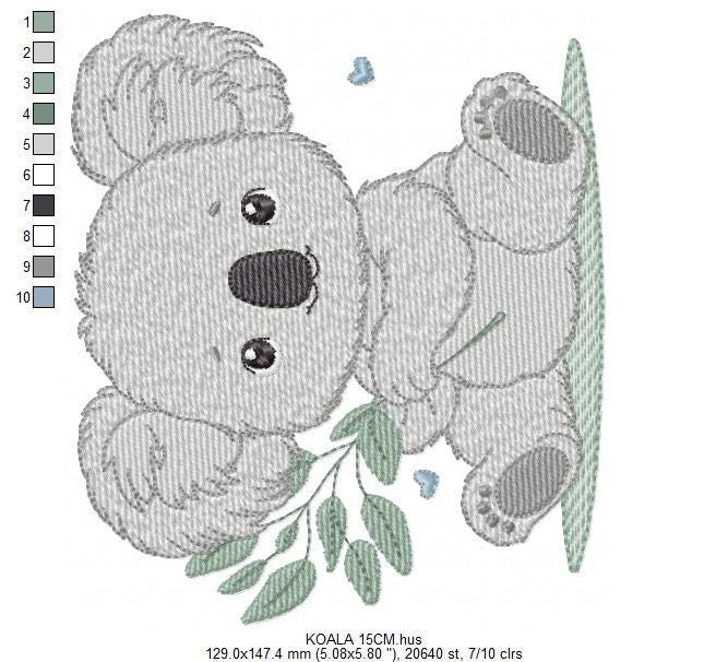 Koala embroidery design - Baby boy bear machine embroidery pattern - Wild Australia Animal file - Instant digital download pes jef dst hus