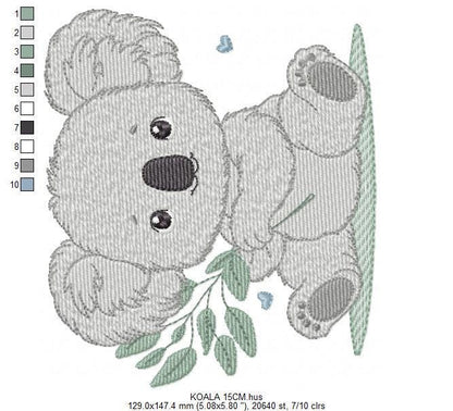 Koala embroidery design - Baby boy bear machine embroidery pattern - Wild Australia Animal file - Instant digital download pes jef dst hus