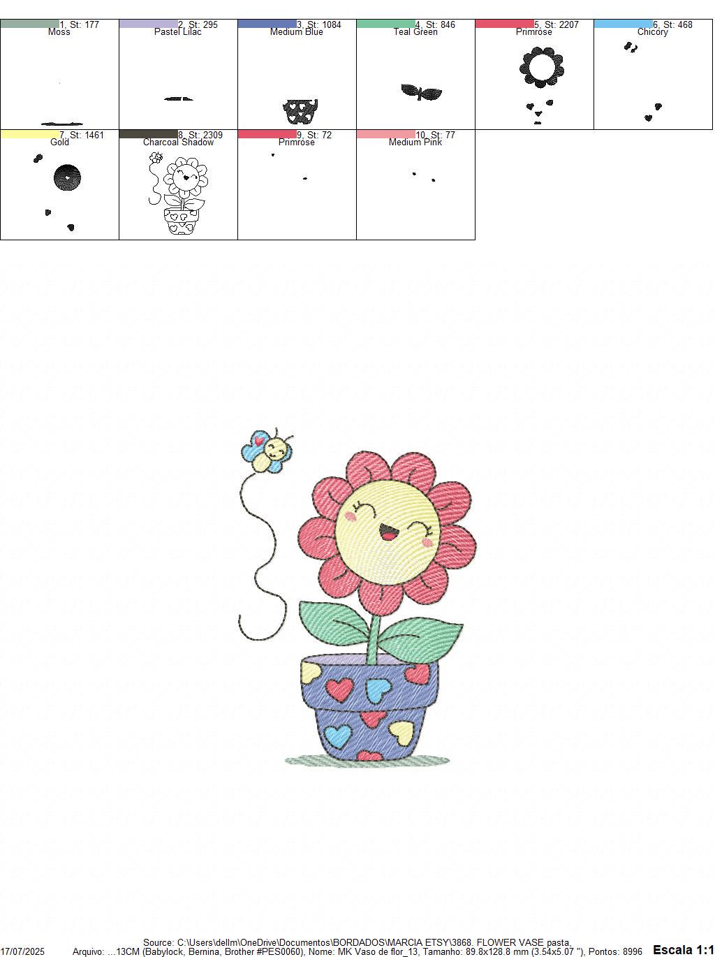 Flower with happy face embroidery designs - Flowerpot machine embroidery pattern - Floral Grandma Kitchen Towel - Instant download pes jef