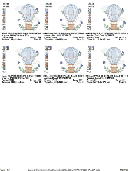 Balloon embroidery designs - Hot air balloon with butterflies machine embroidery pattern - Sky clouds baby boy file - Instant download pes