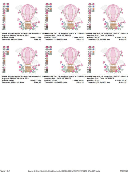 Balloon embroidery designs - Hot air balloon with butterflies machine embroidery pattern - Sky clouds baby girl file - Instant download pes