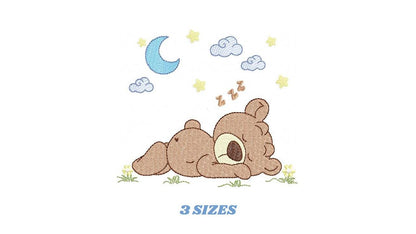 Sleeping Bear embroidery designs - Good night Baby boy machine embroidery pattern - Teddy Bear file - Instant digital download pes jef dst
