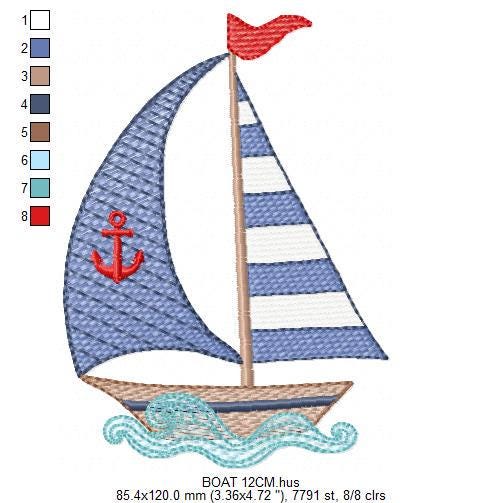 Sailboat embroidery designs - Baby Boat Boat machine embroidery pattern - Marine Ocean Nautical file Instant digital download pes jef dst
