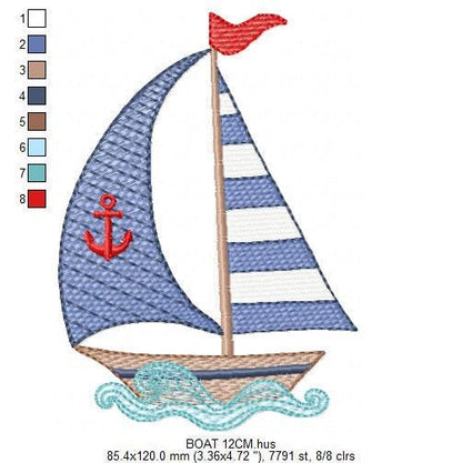 Sailboat embroidery designs - Baby Boat Boat machine embroidery pattern - Marine Ocean Nautical file Instant digital download pes jef dst