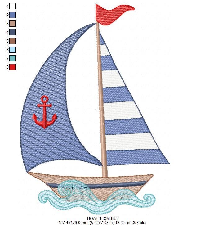 Sailboat embroidery designs - Baby Boat Boat machine embroidery pattern - Marine Ocean Nautical file Instant digital download pes jef dst