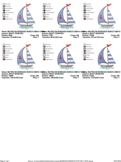 Sailboat embroidery designs - Baby Boat Boat machine embroidery pattern - Marine Ocean Nautical file Instant digital download pes jef dst