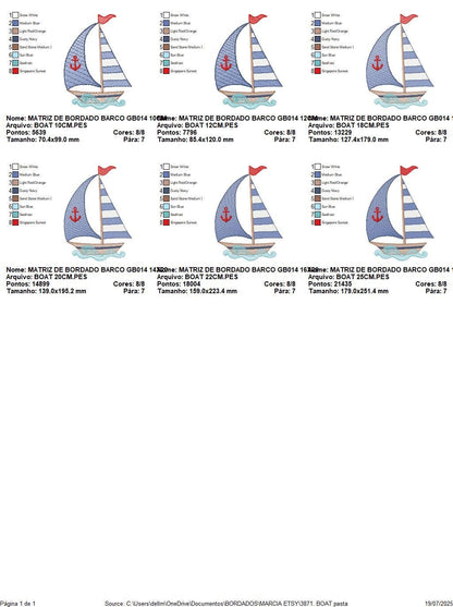 Sailboat embroidery designs - Baby Boat Boat machine embroidery pattern - Marine Ocean Nautical file Instant digital download pes jef dst
