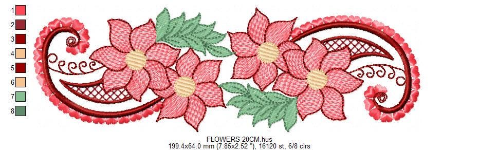 Flower embroidery designs - Kitchen Towel Floral motiv machine embroidery pattern - Floral bouquet - Instant digital download pes jef dst