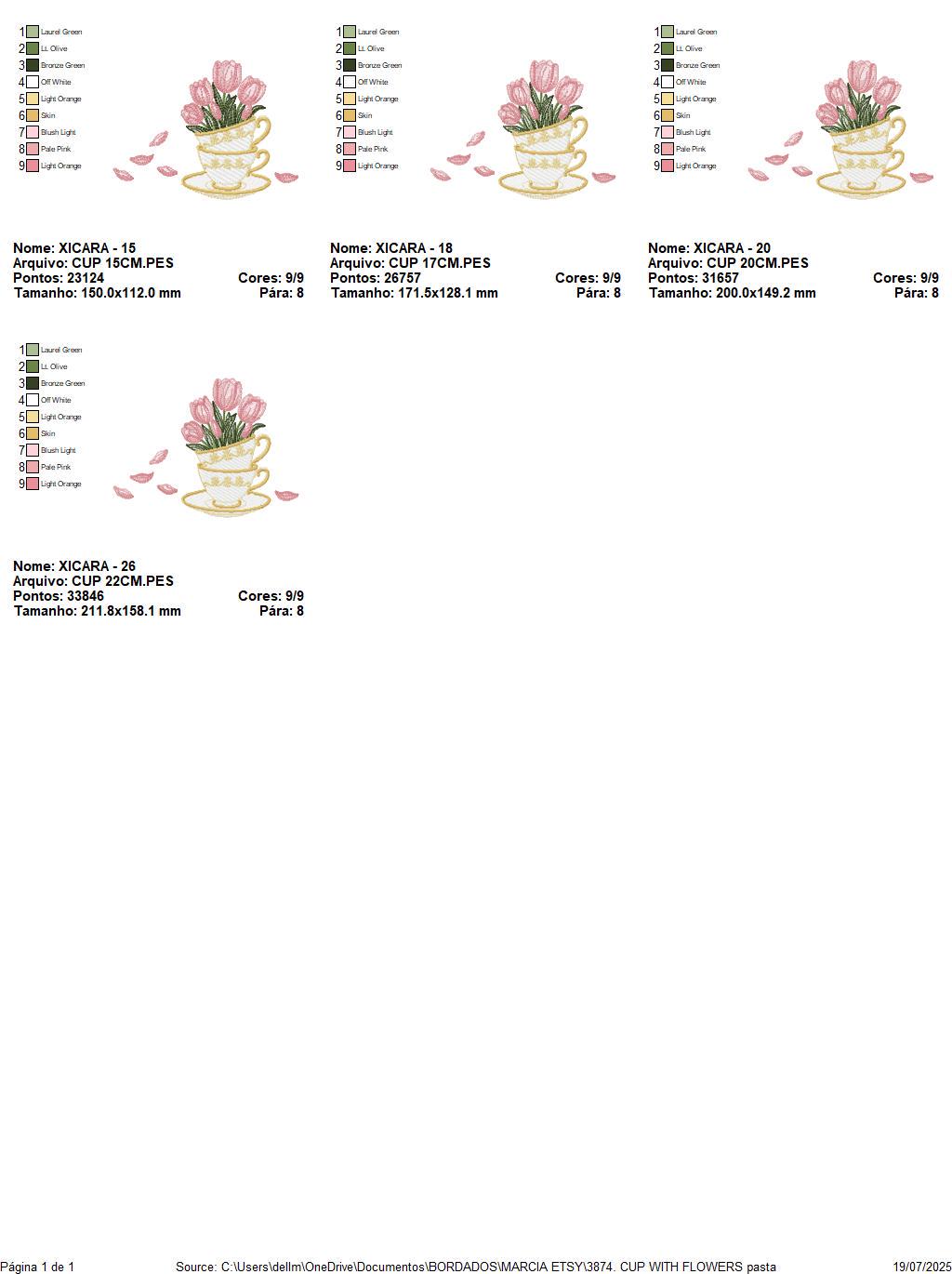 Coffee Cup with flower embroidery designs - Floral Kitchen Towel motiv machine embroidery pattern - Instant digital download pes dst jef hus