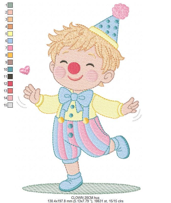 Circus Clown embroidery designs - Clown with funny hat machine embroidery pattern - Baby Boy file - Instant digital download pes jef dst hus