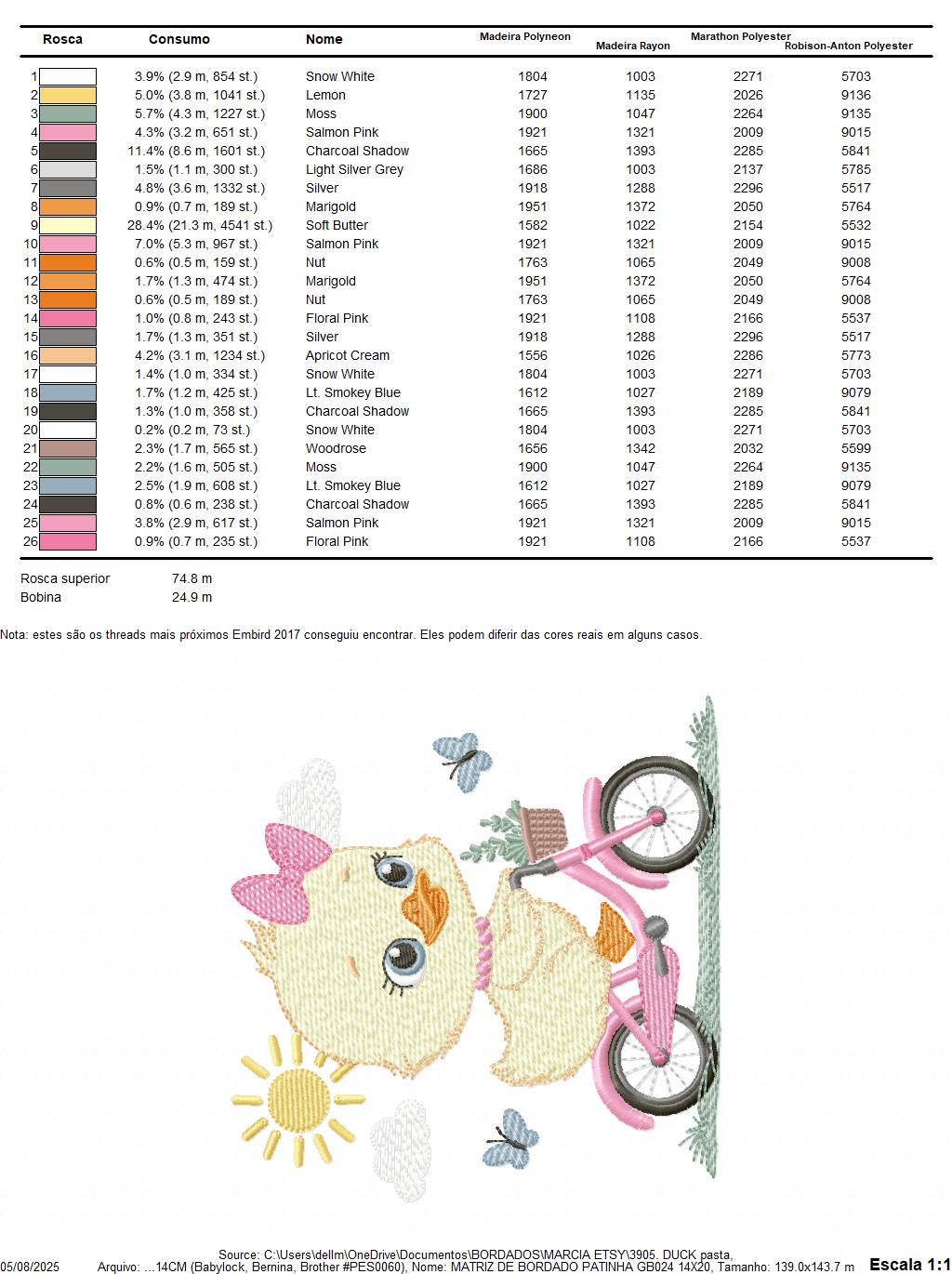 Duck embroidery design - Baby girl duck with bike machine embroidery pattern - Duck with bike and butterflies - Instant digital download pes