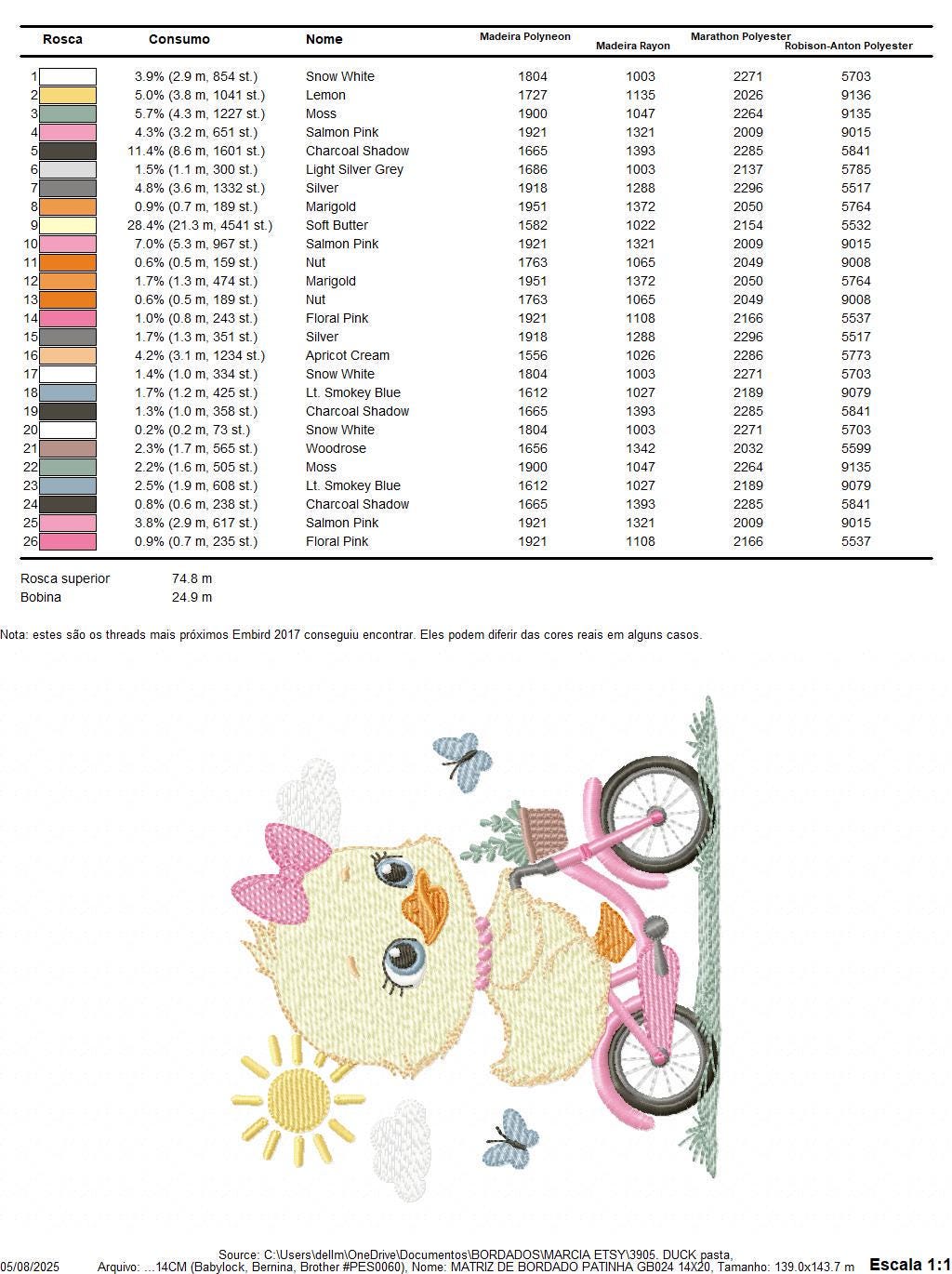 Duck embroidery design - Baby girl duck with bike machine embroidery pattern - Duck with bike and butterflies - Instant digital download pes